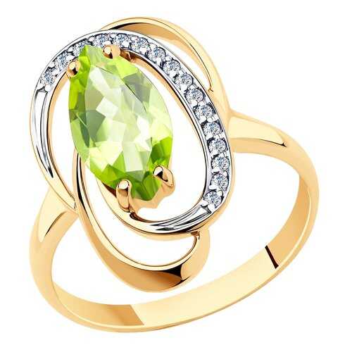 Кольцо женское SOKOLOV из золота с хризолитом и фианитами 715975 р.19 в Адамас